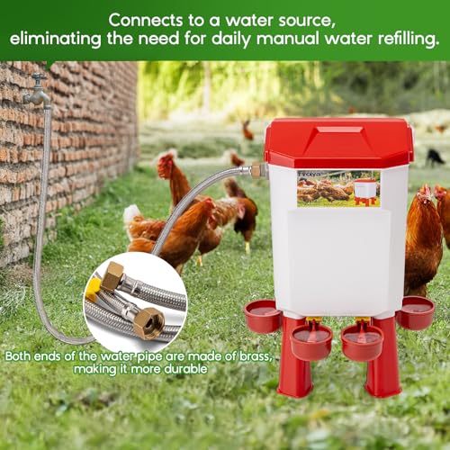 Automatic Chicken Waterer,Valve-Controlled Large Watering System with Stainless Steel Metal Hose,Suitable for Quail,Ducks,and Other Poultry，Hanging/Standing Use