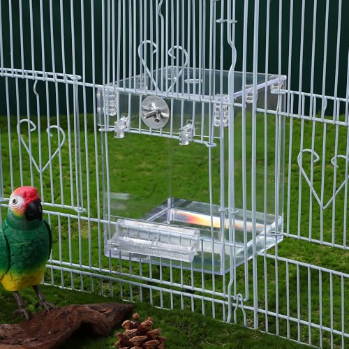 Happyyami Hanging Bird Bath Box for Cage Multifunctional Bird Bath Cage Accessory for Parakeet Cockatiel and Small Birds Space-Saving Shower Indoor Accessories 6.49 X 5.11 X 5.11 in