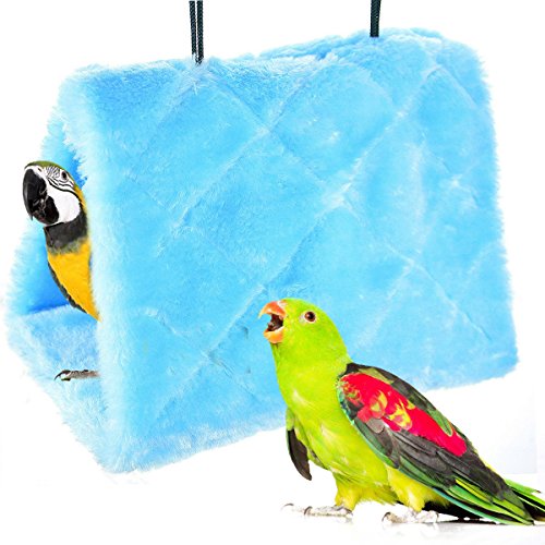 Winter Warm Bird Nest House Shed Hut Hanging Hammock Finch Cage Plush Fluffy Birds Hut Hideaway for Hamster Parrot Macaw Budgies Eclectus Parakeet Cockatiels Cockatoo Lovebird (L, Blue) - color: Blue, size: L