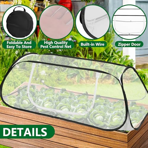 2 Pcs Pop Up Garden Rows Plant Cover,Raised Garden Beds Plants Protector | 46" x 22" x 16" Insect Bird Barrier Plant Net Cage with Stakes for Protecting Seedlings Fruits Vegetable Row - color: 2 Pcs