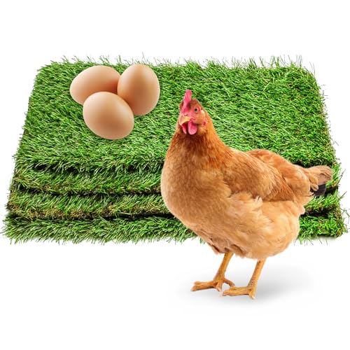 kathson 4 Pcs Washable Chicken Nesting Pads, 11.8 X 23.6 in Artificial Grass Turf Rug Cuttable Chicken Coop Liner for Laying Eggs Reusable Nest Box Bedding Egg-Protecting Mats for Coops - size: 4 Pcs