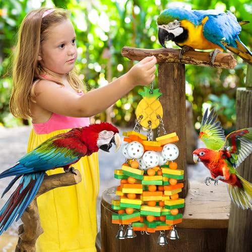 Parrot Toys 18 inches Bird Shredding Toys for Medium Large Parrots, Cockatiels, Macaw, African, Conure Bird Toy Natural Poplar Wood Material - color: Pineapple