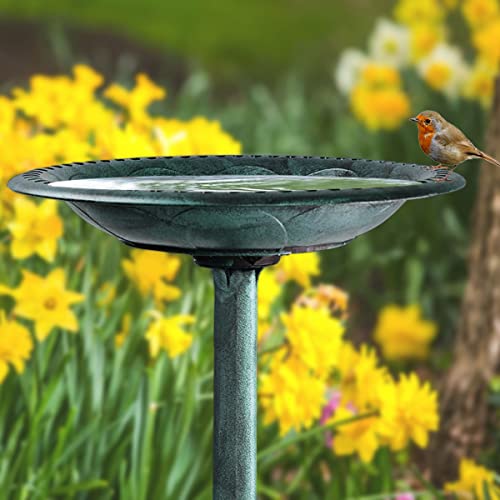 Westcharm 28 Inch Lightweight Verdigris Green Poly Resin Outdoor Birdbath for Outside with Decoration Pedestal Base Stand - Pedestal Bird Bath for Outdoors Yard and Garden - color: Green, size: 28 Inch Tall
