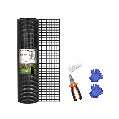 HOPERAN Black Hardware Cloth 1/2 Inch 36 x 100 Ft 19 Gauge Chicken Wire | Vinyl Coated Welded Chicken Wire Fencing Mesh, PVC Wire Fence Roll for Garden Fence, Gopher Wire and Poultry Netting Cage - size: Black 1/2" 36in × 50ft