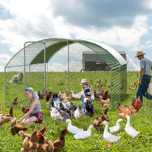 Large Metal Chicken Coop, Metal Chicken Run with Waterproof and Anti-Ultraviolet Cover for Outside, 9.8 x 13.1 x 6.5 Ft Walk-in Poultry Cage, Outdoor Chicken Pen for Backyard and Farm - size: 118.1"L x 157.5"W x 78.7"H
