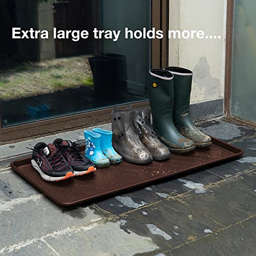 All Weather Boot Tray Extra Large 40"x20" - Brown Plastic Shoe Mat | Multi-purpose mudroom entryway tray with 1.25" raised edges - fits shoes, pet bowls & plants - 100% recycled polypropylene - style: Brown