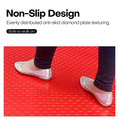 2.5mm Thickened 5Ft x 17Ft Garage Floor Mat Rubber Flooring Roll, Red | 85sqft Diamond Plate PVC Rubber & Vinyl Flooring Roll, Non-Slip Floor Protector Mat for Garage Warehouse Basement Trailer - size: 5Ft x 17Ft--Red