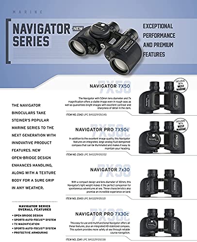 Steiner 7x30 Navigator Marine Binoculars with Open Bridge Design and Sports Auto-Focus, with Compass - size: 7x30, style: With Compass