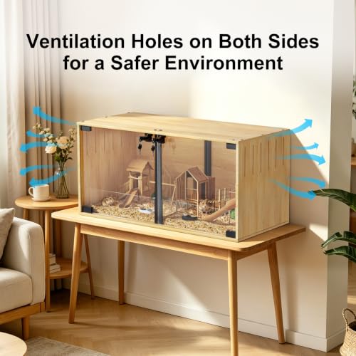 Chicken Brooder Box Lighted: Wooden Glass Hamster Cage with LED | Chewproof with Divider for Chicks Dwarf Syrian Hamster, Gerbil, Rats, Chicks, Ducks, Quails