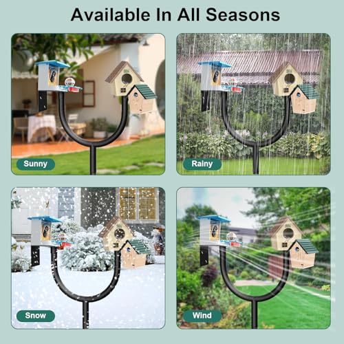 92 Inch Bird Feeder Pole 2 Platform Outdoor Support Stand | Multi-purpose pole fits bird houses, feeders and various outdoor supplies，Heavy duty sturdy metal structure - color: Black-A