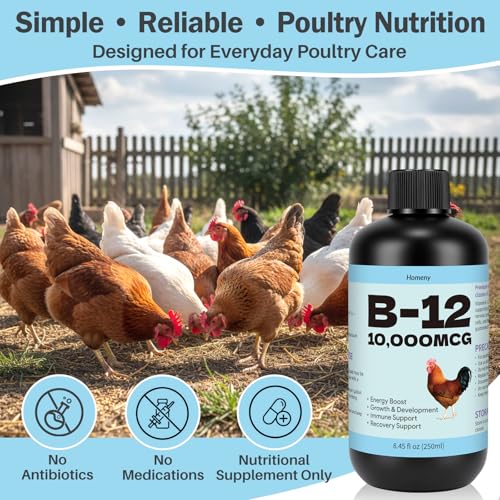 Vitamin B12 Liquid for Poultry, 10000 MCG Nutritional Supplement for Chickens, Supports Daily Vitality & Development, Liquid Vitamin Feed Additive for Hens, Roosters, Ducks, Geese & Turkeys