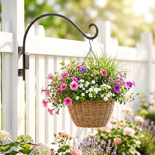 Lifyzoon Swivel Bird Feeder Hanger: 16 Inch 60 lbs Heavy-Duty Plant Hook | 180° Smooth Swivel Rotation for Easy Bird Viewing, Solid Iron Rust-proof, Wall Mount for Feeders Wind Chimes, Screws Included - size: 16 Inch