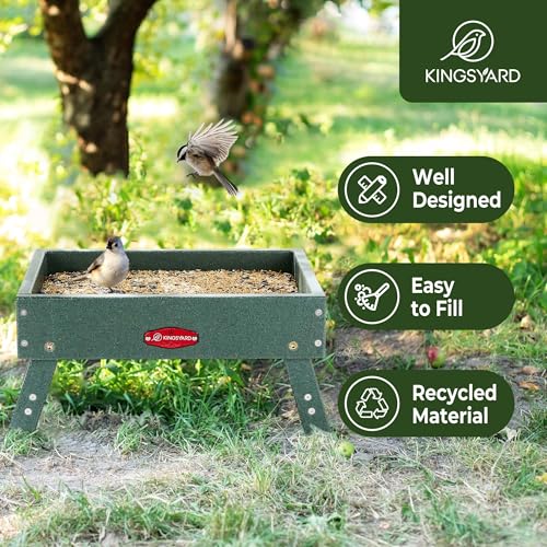Kingsyard Ground Bird Feeder, Elevated Tray with Recycled Poly Lumber | Metal Mesh Base, Quick Drainage, Foldable Legs for Easy Storage, 5 Lbs Seed Capacity, Weather Resistant, Easy to Clean, Green - color: Green