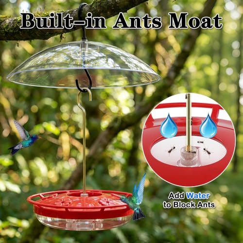Hummingbird Feeder with Rainproof Dome, 16oz Nectar Feeder 11.8" Rain Guard Weatherproof Ant Moat Easy Fill & Clean Hanging Leak-Proof BPA-Free - size: 1 Pack with Rain Dome