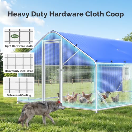 Sino Luban Large Metal Chicken Coop Run with Galvanized Hardware Cloth for 30 Chickens/Ducks, Chicken Runs for Yard with Waterproof Cover, Chicken Enclosure Pen Outdoor, Walk-in Poultry Cage