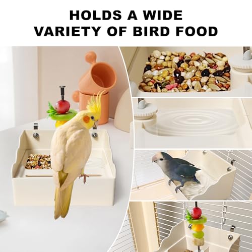 No Mess Bird Feeder for Cage, 3 in 1 Parrot Cage Feeder and Food Bowl with Fruit Vegetable Holder, Bird Bath for Cage, Perfect for Small and Medium Parrots, Conures, Parakeet