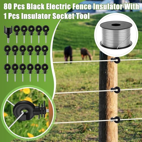 Electric Fence Charger Set 7 Mile 110VAC 0.35 Joule Electric Plug in Fence to Contain Chickens Pet Poultry 80 Black Insulator and 1 Socket Tool 985ft Aluminum Wire for Garden Pond Protection - style: 0.35 Joule