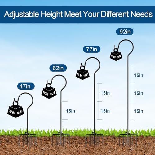 62" Shepherds Hook for Bird Feeders, 7-Prong Base Garden Hook | Heavy duty 3/4" thick metal outdoor pole with 7 prong ground anchor, durable plant hanger for hummingbird feeders & lanterns - size: 62 Inch