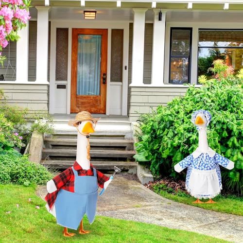 2 Set Porch Goose Outfit Spring Gardener Goose Clothes with Small Flower Pot for 23" Cement Outdoor Patio Yard Decor(Heart) - style: Heart