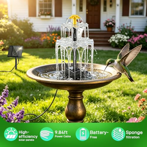 Upgrade 2W Solar Fountain Pump Kit with 4 Nozzles & 9.94FT Cable | Outdoor 7V DIY Solar Fountain for Bird Bath, Garden, Pool, Pond, Cascading Water Flow, Attracting Birds - color: 2w Solar Fountain