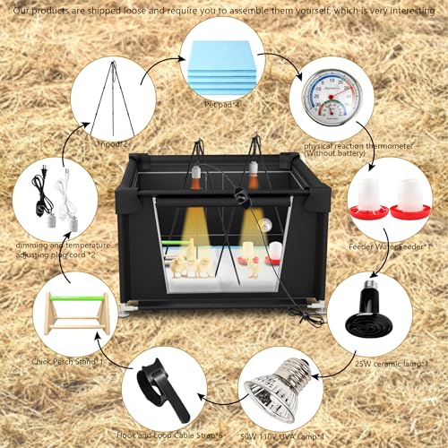 Large 42" x 42" x 36.6" Chicken Brooder Box Starter Kit, Brooder Pen for Chicks Ducks Quail, Temperature-Adjustable Bulb Set, Thermometer, Chicken Feeder & Waterer Set with Pee Pads,Chick Perch