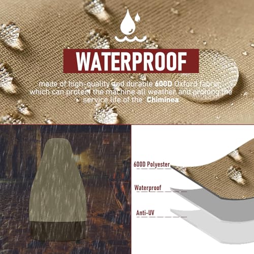Chiminea Cover Outdoor Waterproof Chiminea Fire Pit Cover Heavy Duty Durable Chiminea Protection Cover with Drawstring (Beige & Brown, 24D x 48H) - color: Beige & Brown, size: 24D x 48H in