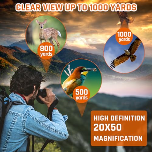 20x50 High Power Binoculars for Adults with Low Light Night Vision | Military Compact HD Professional/Daily Waterproof Binoculars for Bird Watching/Traveling/Outdoor - size: 20x50