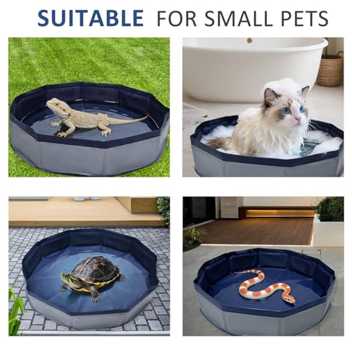 Eooqi Foldable Bearded Dragon Bathtub, Gray 19 x 3.5 in Reptile Pool | Collapsible Portable Hard-Side Small Pet Water Tub for Bearded Dragons, Hedgehogs & Hamsters - color: Gray