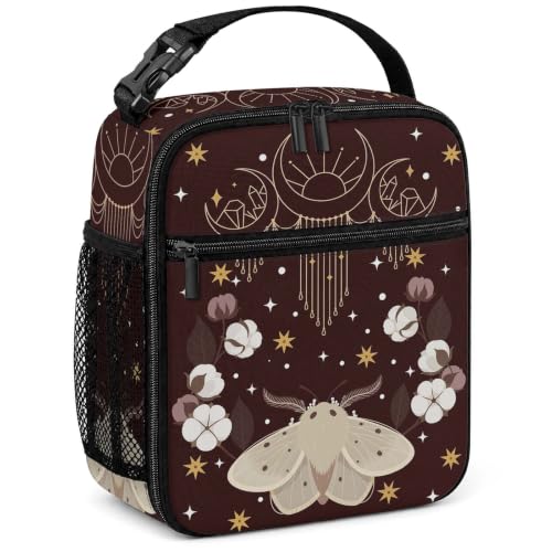 Lunch Box Insulated Lunch Bag for Girls Boys Kids Teen,Stars Moon Moth | Reusable Lunchbox, Cooler Tote Bag, Mesh Side Pocket, Easy to Clean, Waterproof Leak-Proof Lining for School Office Picnic - color: Stars Moon Moth