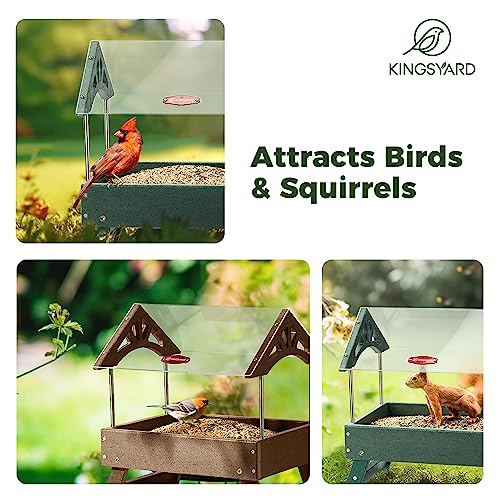 Kingsyard Covered Platform Ground Bird Feeder for Outdoors, Green | Rain-Resistant Roof, Weather-Resistant Recycled Poly Lumber, Metal Mesh Bottom, Foldable Legs, Tool-Free Assembly - color: Green