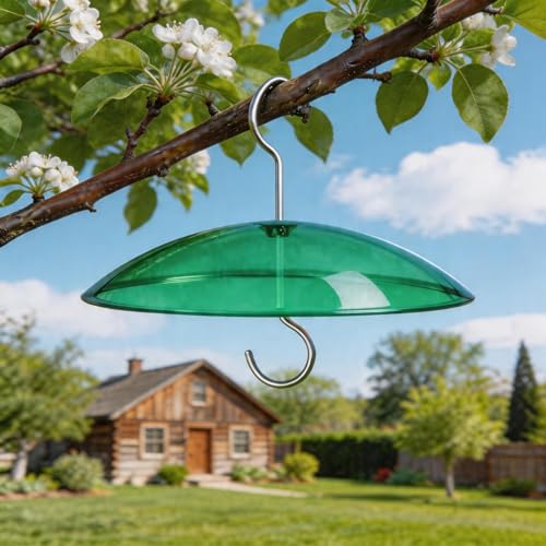 8" Mini Plastic Rain Cover for Bird Feeder, 2-Pack Green Weather Guard Dome | Stainless Hooks Baffle, Small Protective Shield for Hanging Outdoors, Bird House Protector against Snow/Sun/Poop, Dia. 20cm - color: Green, size: 2PC/Pack