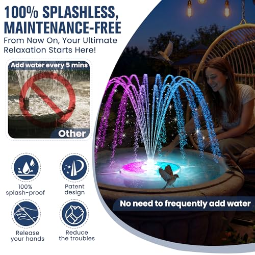 4000mAh Solar Fountain,2026 Solar Bird Bath Fountain Pump,3 Spray Solar Powered Water Fountain with Lights,Floating Birdbath Fountain,DIY Water Bird Bath Fountain for Outdoor,Garden,Pond-Black