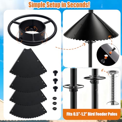 Upgrade Metal Squirrel Baffle for Bird Feeder Round Pole, for 0.5-1.2" Pole | 18 Inch Wide Heavy-Duty, Weatherproof & Chew-Proof Squirrel Deterrent, Bird House Guard for Outdoor