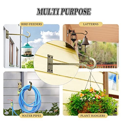 10" Heavy Duty Wall Plant Hanger, 2 Pack Gold Hammertone | Rustproof, holds 35 lbs, mount for garden patio porch indoor outdoor, fits bird feeders lanterns flower pots wind chimes - color: Gold Hammertone, size: 10in Steel Heavy Duty