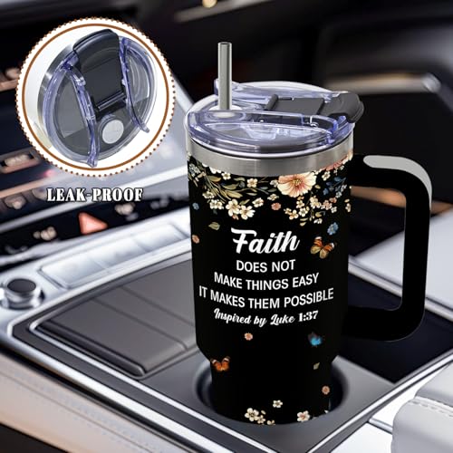DUUV Faith Tumbler 40oz, Insulated Christian Gift for Women | Inspirational Floral Tumbler Leakproof, Religious Gifts for Women, Spiritual Bible Verse Mug, Mothers Day Ideal Gift, 1 Pack - color: Faith Black
