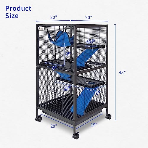 4 Tier Steel Deluxe Small Animal Pet Cage Kit for Guinea Pig Ferret Little Rabbit with Wheels Brakes Hammock 4 Platforms Removable Tray and Ladder with Flannel - size: 20.0"L x 20.0"W x 45.0"H