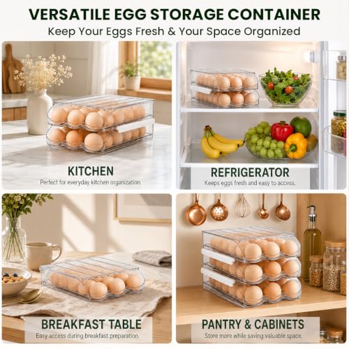 18 Egg Storage For Refrigerator, Egg Dispenser For Refrigerator, Automatic Rolling Egg Holder For Fridge, BPA-Free Clear Egg Tray. - size: 1 Layer Holder 18 Eggs
