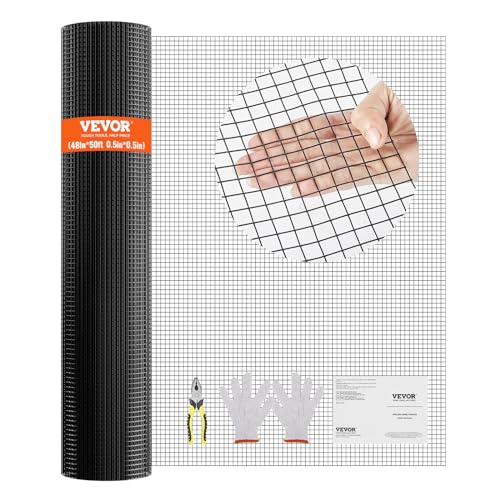VEVOR Hardware Cloth, 48'' x 50' 1/2inch Galvanized Wire Mesh Roll, 19 Gauge Chicken Wire Fence Roll, Vinyl Coating Metal Wire Mesh for Chicken Coop Barrier, Rabbit Snake Fences, Poultry Enclosures - size: 1/2inch 48'' x 50'