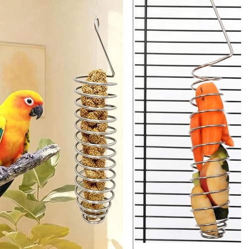 2 Pack Small Bird Millet Spray Holder & Snack Feeder - Hanging Parrot Treat Stand with Cuttlebone & Mineral Block for Beak Exercise, Metal Cage Accessories for Small Parrots & Parakeets Gifts