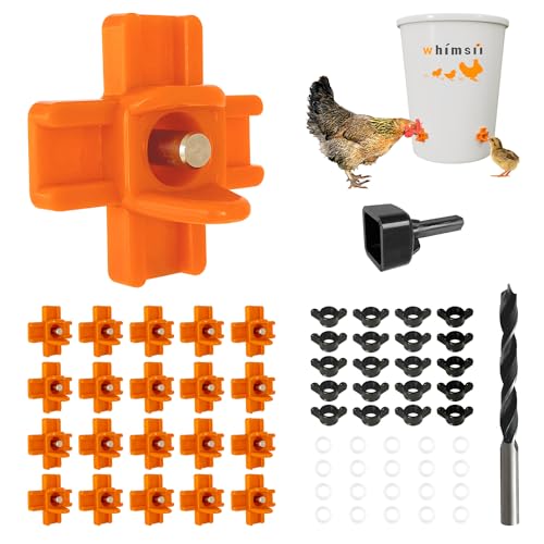 Chicken Waterer Nipples, Pack of 20 (Orange), Horizontal Side Mount, Anti-Leak Automatic Water System for Poultry, Suitable for Chickens, Duck, Quail, Includes Drill Bit & Installation Tool