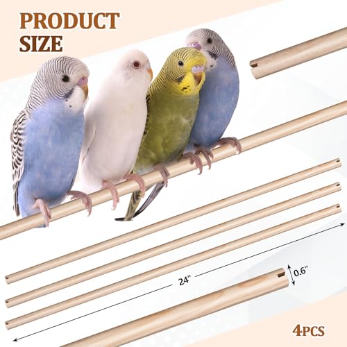 Sintuff 8 Pcs Bird Perches for Cage Accessories, Wooden Perch Rods Replacement with Double Head Slots, 0.6 Inch Diameter Natural Wood Stand for Parrot Macaw Cockatoo Parakeet (24 Inches) - size: 24 Inches
