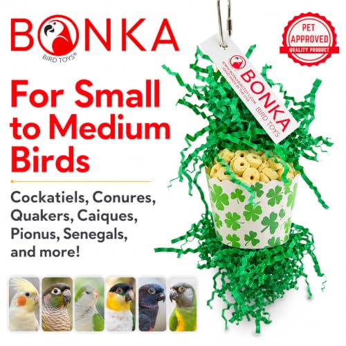 Bonka Bird Toys 2778 Shamrock Sola Cup 7" x 3" Cardboard and Natural Sola Atta Ball Bird Foraging and Chew Toy with Crinkle Paper and Quick Link for Parakeet Cockatiel Conure Quaker - size: Pack of 1