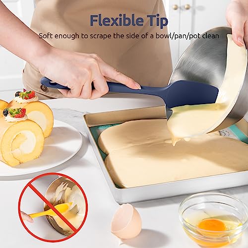 U-Taste 2PCS 13.6in 600ºF Silicone Turners & 2PCS 11.38in Flat/Spoon Spatulas & 600ºF Silicone Spoons (Midnight Blue)
