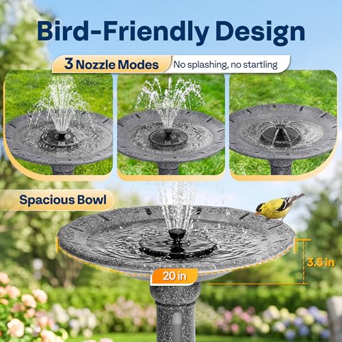 VIVOHOME Solar Bird Bath with Fountain, Battery System, Dark Stone Gray | Built-in Reservoir, Weather-Resistant ABS, Dual Filtration System, for Outdoor/Garden, Bird-Friendly, 20-Inch Bowl - color: Dark Stone Gray