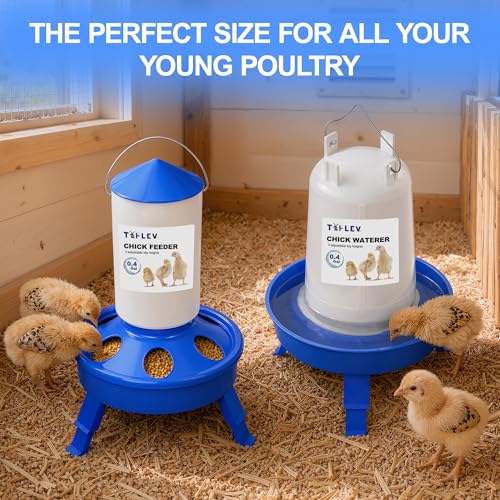 0.4Gal Top Fill Chick Feeder and 0.4Gal Chick Waterer 3 Height Scoop Blue | Chick Feeder and Waterer Set, Anti-Drown Poultry Waterer for Raising Chicks in Brooder - size: 0.4Gal Feeder & 0.4Gal Waterer
