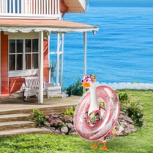 Bikini Porch Goose Outfits with Sunglasses and Swimming Tube for 23" Summer Goose Costume Garden Patio Statue Decor(Flower) - style: Flower
