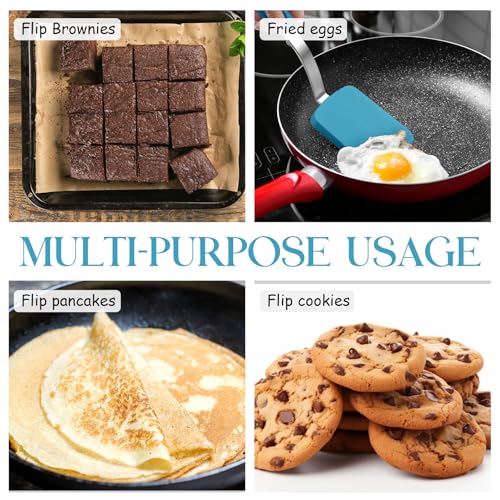 Silicone Cookie Spatula Turner 2 Pack Mini Brownie Spatula Flexible Kitchen Small Silicone Turner for Nonstick Cookware Heat Resistant No Scratch Flipper for Egg(Solid Flat,Light Blue) - color: Light Blue