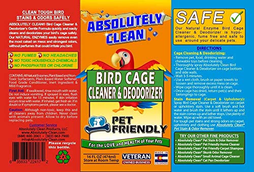 Absolutely Clean Amazing Bird Cage Cleaner and Deodorizer - Just Spray/Wipe - Safely & Easily Removes Bird Messes Quickly and Easily - Made in The US - Fragrance Free (16oz Pack of 1) - style: 16 Fl Oz (Pack of 1)