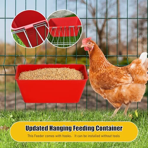 2 Pack Chicken Feeder Waterer 2.5 Quart Hanging Poultry Feeders Trough | Versatile Chicken Feeding Container with Hooks for Duck Goose Rabbit Duck Feeder Poultry and Livestock Water Trough（Red） - color: Red