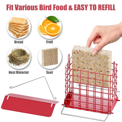 HOSUN Metal Suet Bird Feeder, Hanging Outdoor Wild Bird Cage, Red | All Metal Suet Cage, Weather-Resistant Roof, Easy Refill Top, Bottom Perch, Ventilated Base, Year Round Bird Feeding